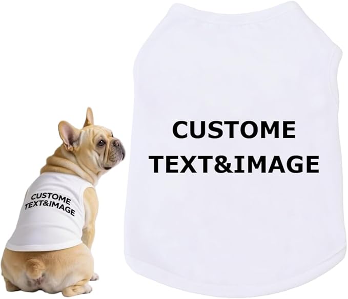 Custom Dog Shirt,Personalized Pet Apparel with Name Text Photo Image,Lightweight Breathable Puppy Kitten Cotton Vest for Small Medium Large Dogs Cats,Puppy Gift (White, Small)