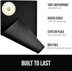 GORILLA GRIP 100% Waterproof Raised Edge BPA Free Silicone Pet Feeding Mat, Dog Cat Food Mats Contain Spills Protects Floors, Placemats for Cats and Dogs Water Bowl, Pets Accessories 23x15 Black