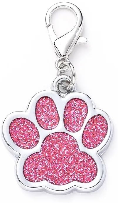 Cute Personalized Pet Name Tags for Cats/Dogs - Glitter Custom pet id tag, Dog id Tags Engraved for Pets, Customizable cat tag, pet Collar Charms, Dog Name tag (Paw-Shaped-Small: Pink)
