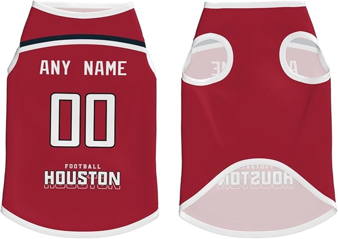 Houston Custom Pet Jersey Dog Clothes Jersey Various Sizes Customized Any Name & Number for Small & Middle and Big Dogs