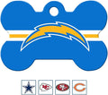 GoTags Personalized LA Chargers Dog Tag, Brass Metal Bone Shape Pet ID Tag Engraved with Name and Custom Text, Every NFL Football Team Pet Apparel (Large)