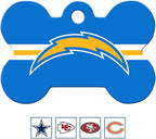 GoTags Personalized LA Chargers Dog Tag, Brass Metal Bone Shape Pet ID Tag Engraved with Name and Custom Text, Every NFL Football Team Pet Apparel (Large)