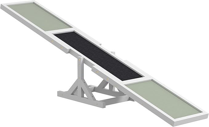 Wooden Dog Agility Seesaw for Training and Exercise Platform Equipment Run Game Toy Weather Resistant Pet Supplies 71" L x 12" W x 12" H,White