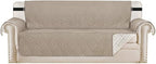 H.VERSAILTEX Reversible Sofa Slipcover Furniture Protector Water Resistant 2 Inch Wide Elastic Straps Sofa Cover Couch Covers Pets Kids Fit Sitting Width Up to 66" (Sofa: 75" x 110", Khaki/Beige)
