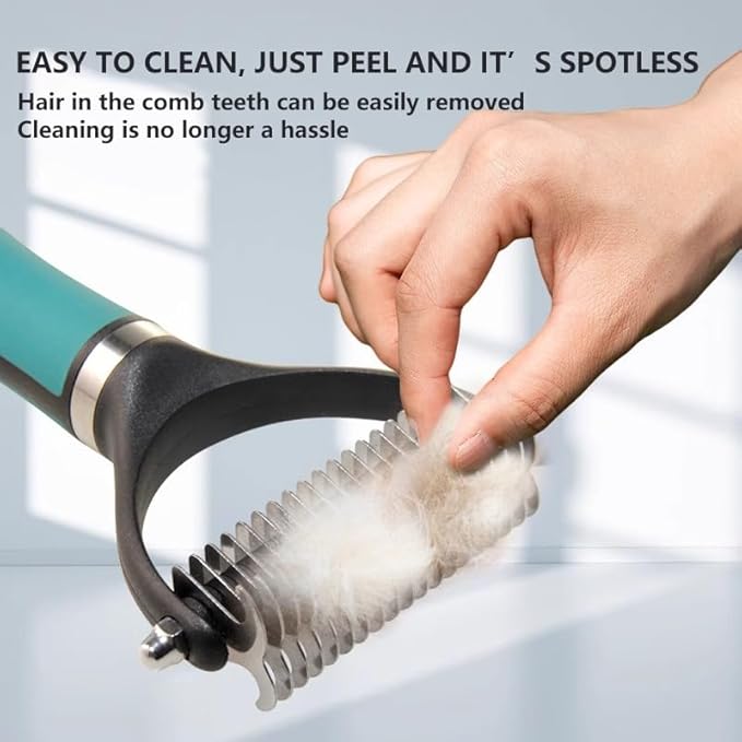 Pet Grooming Supplies - 2-in-1 Professional Undercoat Rake and Pet Brush | Shedding Control for Long Haired Dogs and Cats, Deshedding Tool, Furminator for Dogs,Green