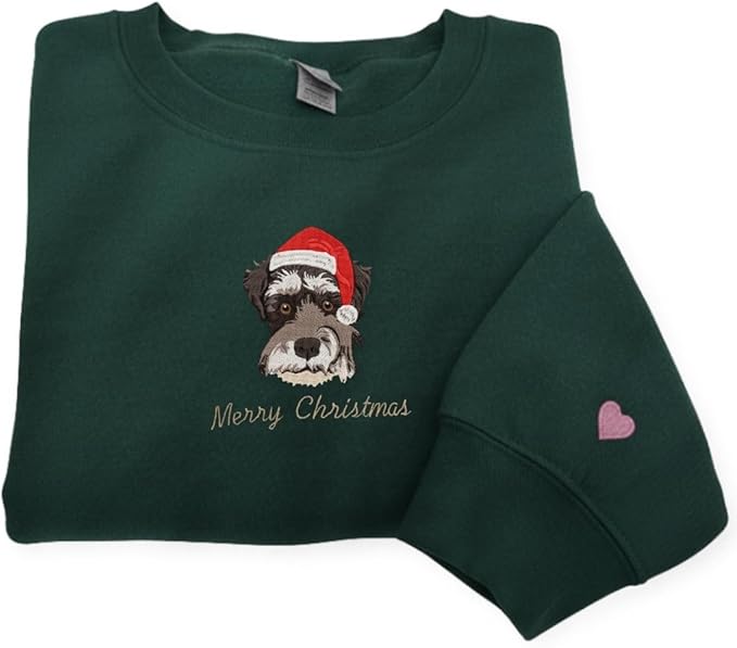 COUPLEHOODIES Custom Pet Christmas Sweatshirt – Embroidered Cat or Dog Portrait Unique Pet for Dog Moms or Family
