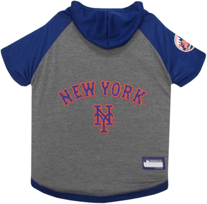 MLB Hoodie Shirt for Dogs & Cats - New York Mets Dog Hooded T-Shirt, Medium. - MLB Team Color Hoody Vest for Baseball Fans