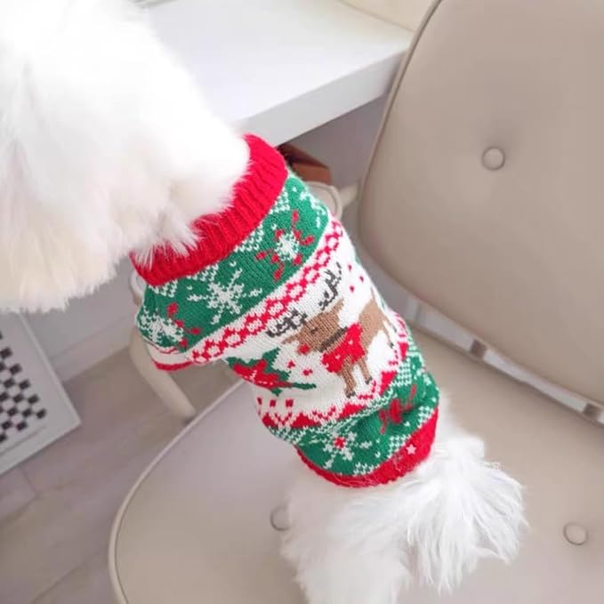 ANIAC Christmas Small Dog Sweater Costume Reindeer Snowflake Cat Turtleneck Knitwear Warm Pet Santa Outfit New Year Holiday Puppy Dog Clothes for Girl Boys (Green, X-Large)
