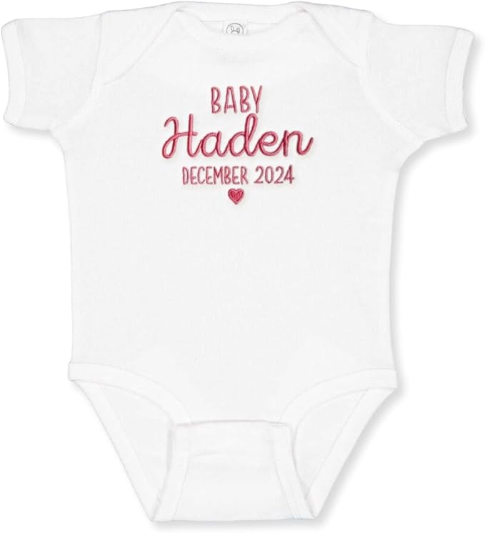 COUPLEHOODIES Personalized Baby Onesie Bodysuit – Custom Embroidery Gift for Pregnancy Reveal Baby Shower or First Grandchild