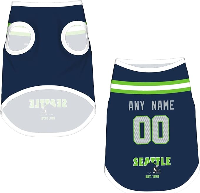 Seattle Dog Clothes Jersey Pet Jersey Customized Any Name & Number S-5XL for Small Middle and Big Dogs