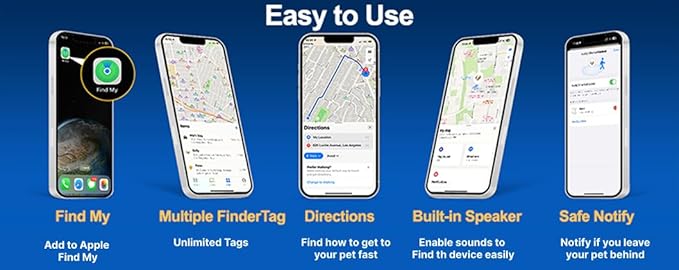 PawsPath Pet GPS Tracker Collar, Unlimited Range Waterproof Anti-Lost Device Smart Locator for Dogs and Cats, Apple iOS FindMy Compatible, Black, Medium