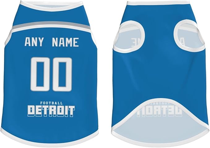 Detroit Custom Pet Jersey Dog Clothes Jersey Various Sizes Customized Any Name & Number for Small & Middle and Big Dogs