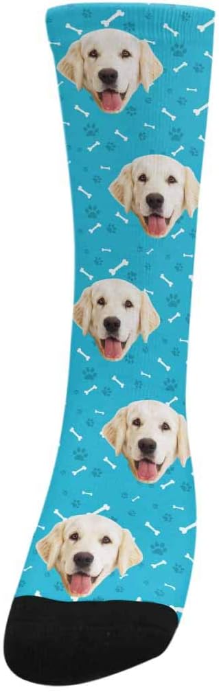 MyPupSocks Custom Personalized Photo Pet Face Socks, Cat and Dog Tracks Paws Bones Crew Socks with Picture for Men Women