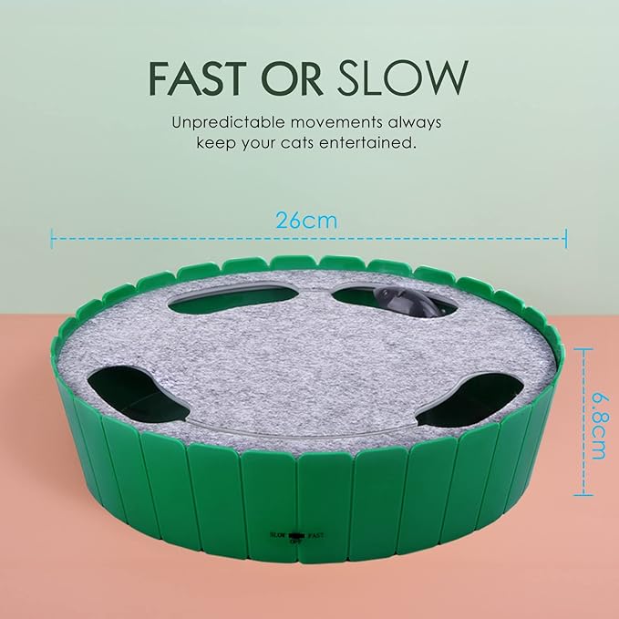 Pawaboo Interactive Cat Toy with Running Mouse, Electronic Motion Cat Toy Automatic Teaser for Indoor Cats, Pop and Play Hide Seek Cat Toys Hunting Mouse for Pet Cat Kitten Play Fun Exercise, Green