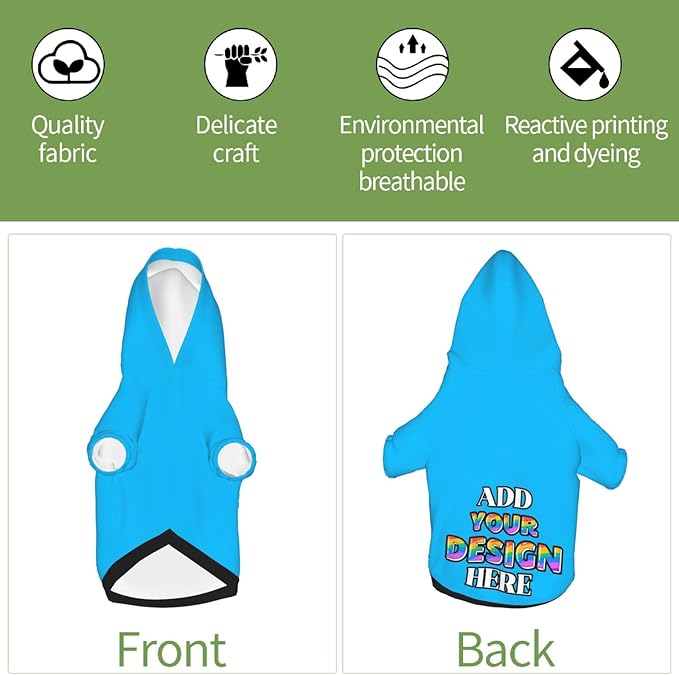 Dog Hoodie Design Your Own Personalized Pet Hoodies Small Pets Wear Shirt Customized Dog Clothes Custom Hooded Sweatshirt Pullover Text Image Dogs Puppy Cat and Kitten, Deep Sky Blue, XL,