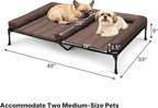 Veehoo Cooling Raised Dog Beds + Waterproof Double Dog Bed Cushion for Two Medium Dogs, Elevated Pet Cot with Removable Bolster Mat, Breathable Mesh, No-Slip Feet, Pets Couch Bed, 49x 33inches, Brown