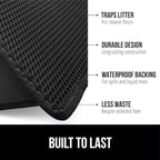 GORILLA GRIP Honeycomb Cat Litter Box Mat, Two Layer Trapping Waste Mats, Soft On Paws, Litter Box Supplies and Essentials for Indoor Cats, Traps Excess, Water Resistant for Floors, 24x15 Black
