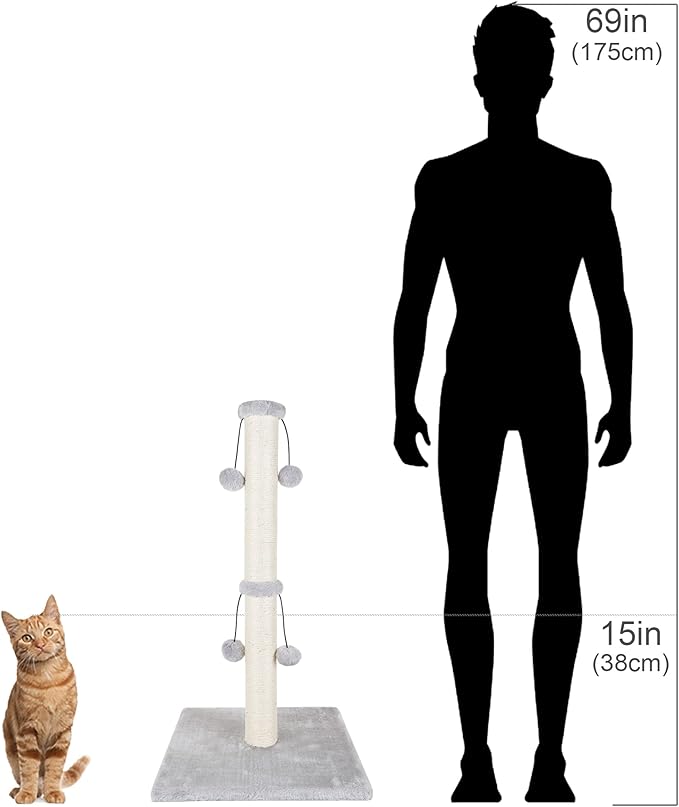 Dimaka 34'' Cat Scratching Post, Cat Scratching Post, Cat Scratcher for Large Cats with Teasing Toy Ball, Natural Sisal White and Grey (Grey)