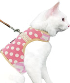 Cat Harness and Leash for Walking Escape Proof, Adjustable Cat Vest Harness, Padded Stylish Cat Walking Jackets, Polka Dot Pink, XX-Large