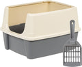 Amazon Basics Large Cat Litter Box with High Sides, Open Top for Easy Access, Includes Scoop with Storage, 19" x 15" x 11.75", Grey/Beige