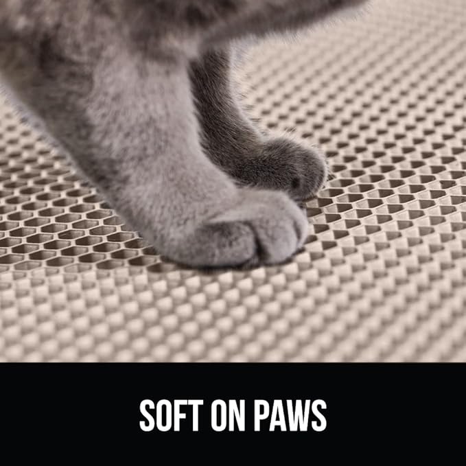 GORILLA GRIP Honeycomb Cat Litter Box Mat, Two Layer Trapping Waste Mats, Soft On Paws, Litter Box Supplies and Essentials for Indoor Cats, Traps Excess, Water Resistant for Floors, 30x24 Beige