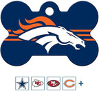 GoTags Personalized Denver Broncos Dog Tag, Brass Metal Bone Shape Pet ID Tag Engraved with Name and Custom Text, Every NFL Football Team Pet Apparel (Large)