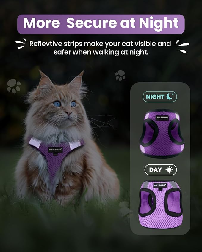 FAYOGOO Cat Harness, Cat Leash and Harness Set for Walking Escape Proof, Harness for Small Cats/Small Dogs, Large Kitten/Puppy Harness and Leash, Harness for Cats,XXL(Modern Violet, Medium)