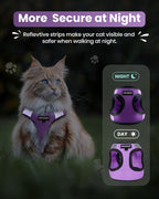 FAYOGOO Cat Harness, Cat Leash and Harness Set for Walking Escape Proof, Harness for Small Cats/Small Dogs, Large Kitten/Puppy Harness and Leash, Harness for Cats S-XXL(Modern Violet, X-Large)