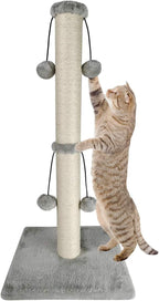 Dimaka 29'' Cat Scratching Post, Natural Sisal Rope Scratcher Post, Kitten Claw Scratch with 4 DanglingToy Balls for Large Cats (Grey)
