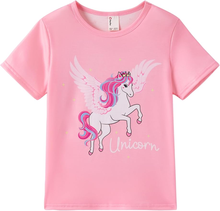 PATPAT Girls Crewneck Short Sleeve Graphic Tees Animal Print Shirts Cute Summer Outfits 5-12 Years