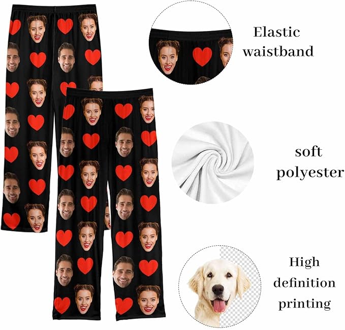 Custom Couple Pajama Pants Sock with Funny Face, Personalized PJ Anniversary Birthday Women Men Pants