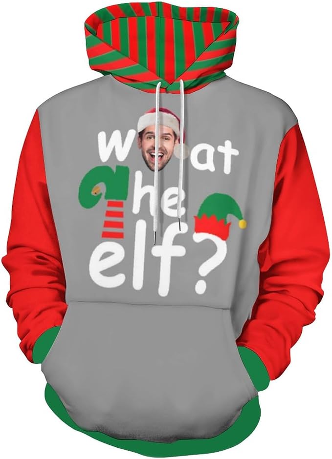 Artsadd Custom Face Unisex athletic Pockets Sweatshirt Loose Hoodie Custom Christmas Long Sleeve Sweatshirt Hooded Pullover
