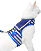 Cat Harness and Leash for Walking Escape Proof, Adjustable Cat Vest Harness, Padded Stylish Cat Walking Jackets, Sailor Suit Navy, Large