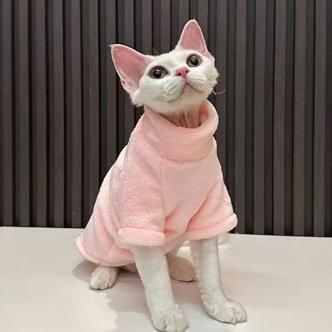Cat Flannel Clothes, Warm Soft Winter Sweater Jumpsuit Shirt Clothing for Hairless Sphynx Devon & Indoor Kittens (Pink,3XL)