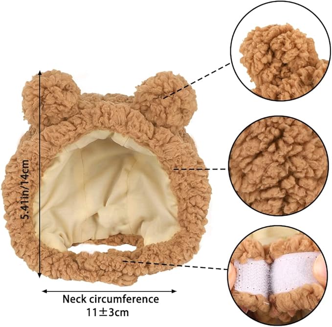 JOICEE Cute Cat Costume Warm Bear Hat Adjustable Soft Small Pet Headwear for Puppy Dog (Brown)