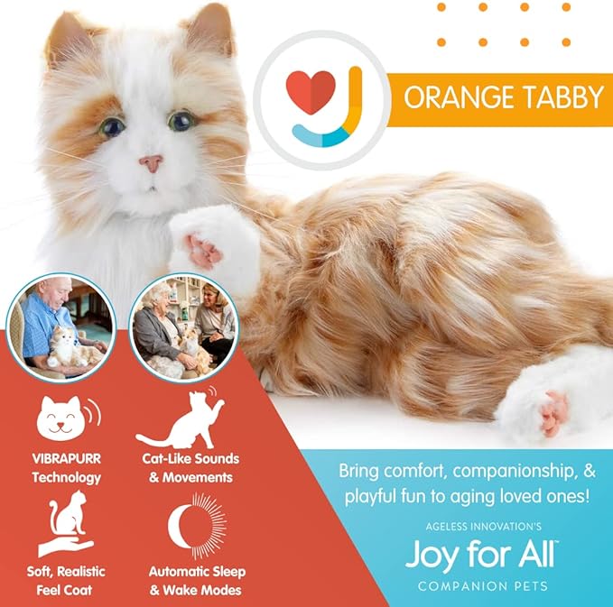 JOY FOR ALL Companion Pet for Seniors - Lifelike Animatronic Cat - Realistic Soft-Touch Fur & Purring - Therapy Stuffed Animal - Toy for Alzheimer's & Dementia - Orange Tabby