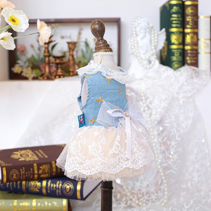 Fashion Sweet Puppy Dog Blingbling Princess Skirt Pet Dog Lace Cake Camisole Tutu Dress I-Blue XS
