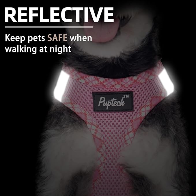 PUPTECK Dog Harness and Leash Set for Small Medium Dogs No Pull Step-in Soft Mesh Puppy Cat Vest Harnesses Reflective at Night, Pink S