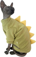 Dinosaur Sphynx Cat Clothes, Soft Polar Fleece Sweater for Cat, Elastic Pet Clothes Thick Winter Warm Outfit for Hairless Cat, Devon, Cornish, Small Dogs Apparel with Sleeves (Green, Large)