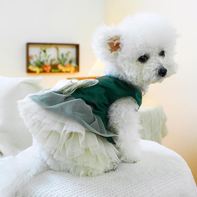 Fashion Sweet Puppy Dog Blingbling Princess Skirt Pet Dog Lace Cake Camisole Tutu Dress H-Dark Green L