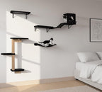 Wall Mounted Cat Furniture Set of 4 – 4 in 1 Cat Wall Shelves with Hammock, Bridge, Climbing Tree & Perch – Shelves for Large Cats, Holds Up to 30 lbs, Indoor Playground