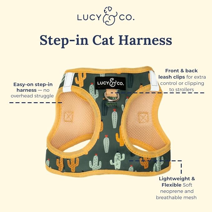 Lucy & Co. Looking Sharp Step-in Cat Harness & Leash Bundle – Reflective, Breathable & Adjustable Harness for Cats, Kittens & Small Dogs, Lightweight & Secure and Dual Leash Clips – X-Small