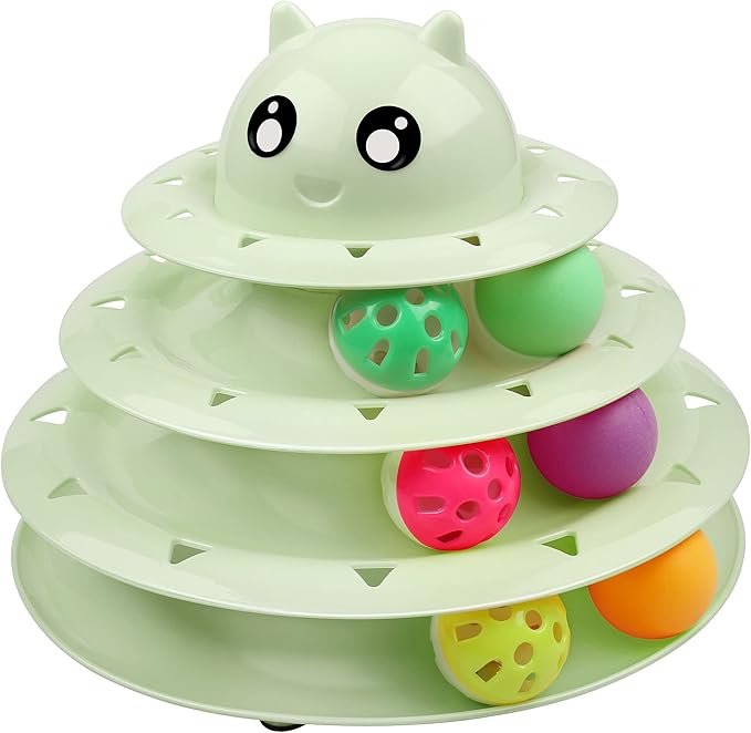 UPSKY Cat Toy Roller 3-Level Turntable Cat Toy Balls with Six Colorful Balls Interactive Kitten Fun Mental Physical Exercise Puzzle Toys
