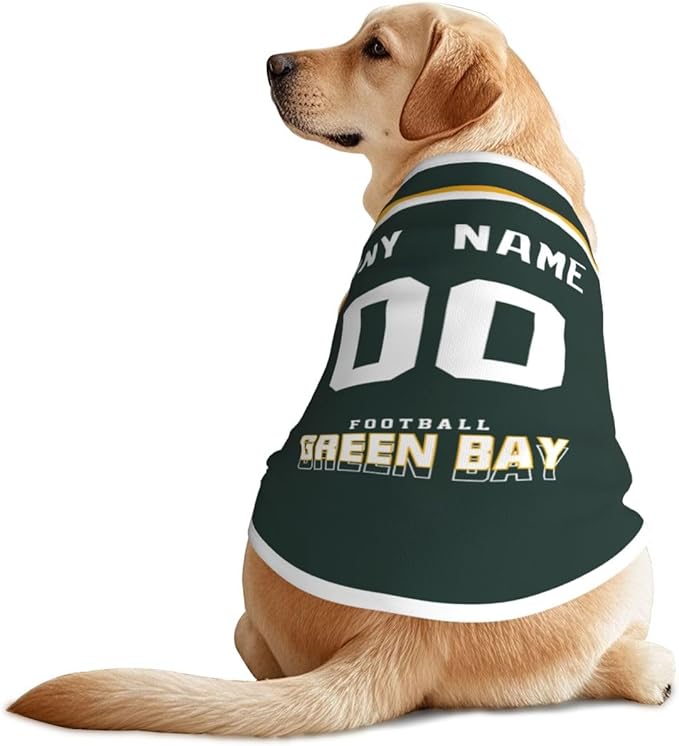 Green Bay Custom Pet Jersey Dog Clothes Jersey Various Sizes Customized Any Name & Number for Small & Middle and Big Dogs