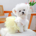 Dog Easter Outfit with Embroidered Bunny Patterns and Cute Pompom Holiday Puppy Dress Bow Small Dog Tutu Cat Apparel Fancy Pet Clothes,Yellow,Blue,White (Yellow, X-Large)