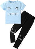 4-8T Toddler Girl Clothes Cat face print Short Sleeve Top+Pants Outfits Girl Spring and summer 2-Piece Set