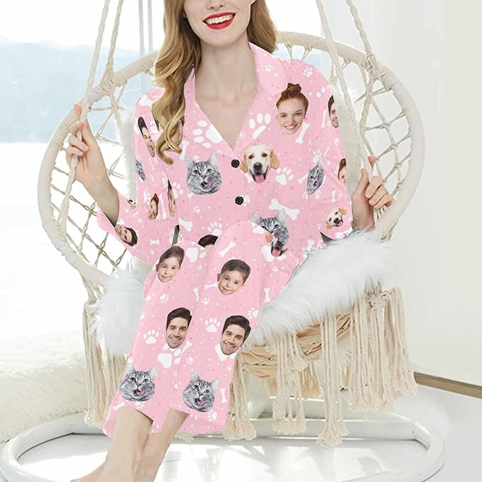 Artsadd Custom Pajamas for Women Men Family, Personalized Face Pjs Pajama Pants, Funny Pet Photo Loungewear Sleepwear Jammies