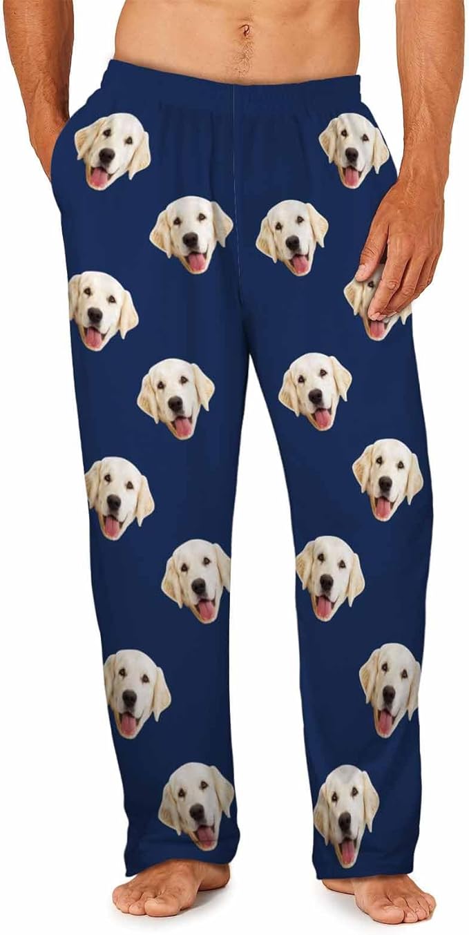 MyPupSocks Custom Pajama Pants for Pet Lover, Personalized Photo Face Printed Pajama Bottoms Sleepwear with Pockets