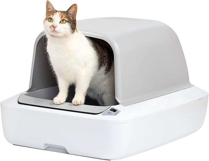 PetSafe ScoopFree Crystal Pro Self-Cleaning Cat Litter Box System – Enclosed Front-Entry – Advanced Odor Control – Includes 1 Disposable Crystal Litter Tray – White (PAL00-18017)
