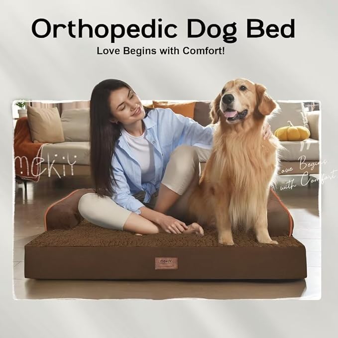 Extra Large Dog Bed-Orthopedic Waterproof XL Dog Bed for XLarge Extra Big Dogs - Foam Couch Sofa Washable with Removable Cover-Coffee
